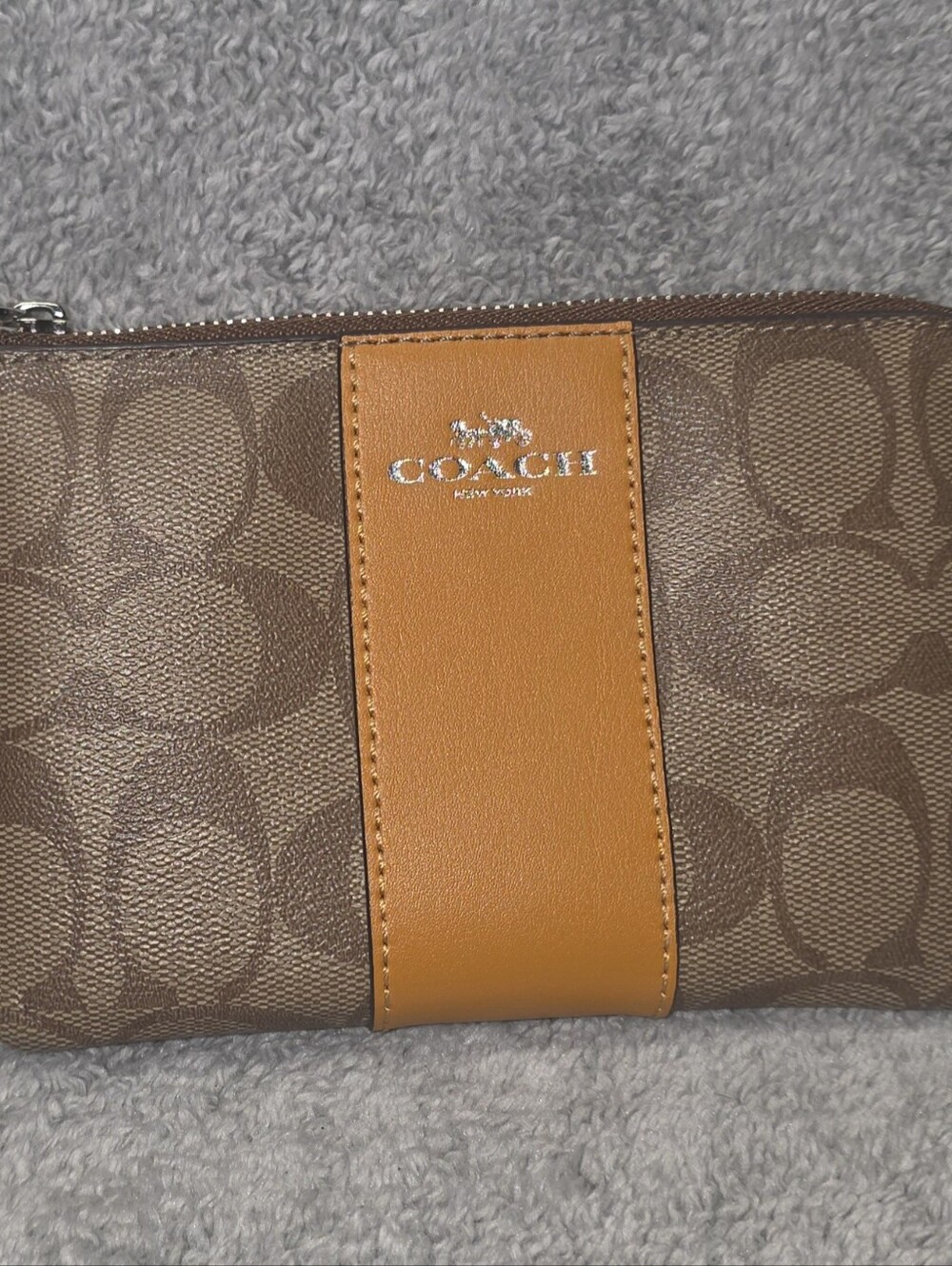 Coach Signature Canvas Wristlet in Mustard & Tan
